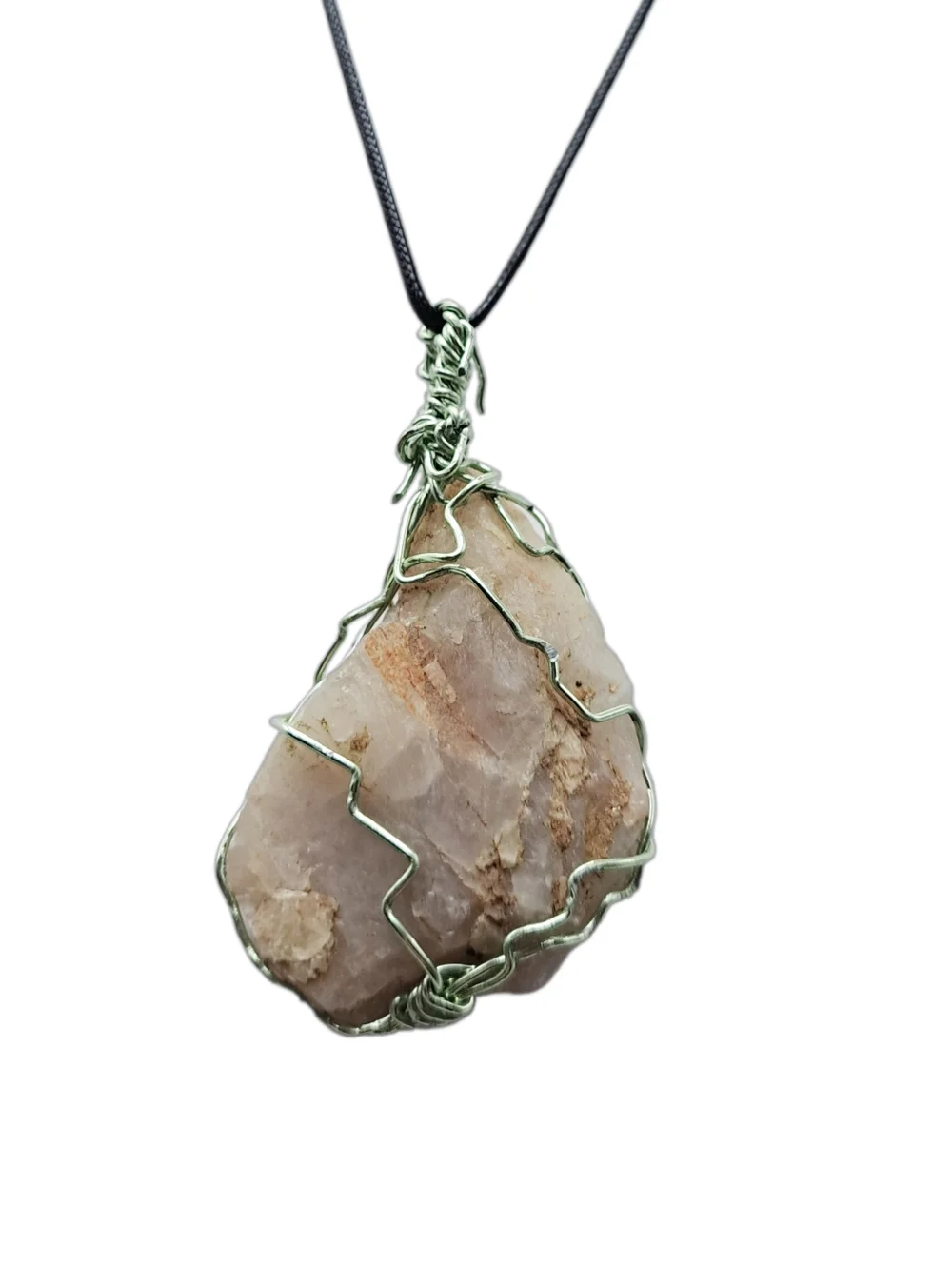 Large Raw Rose Quartz Pendant with Black Cord Necklace NWOT